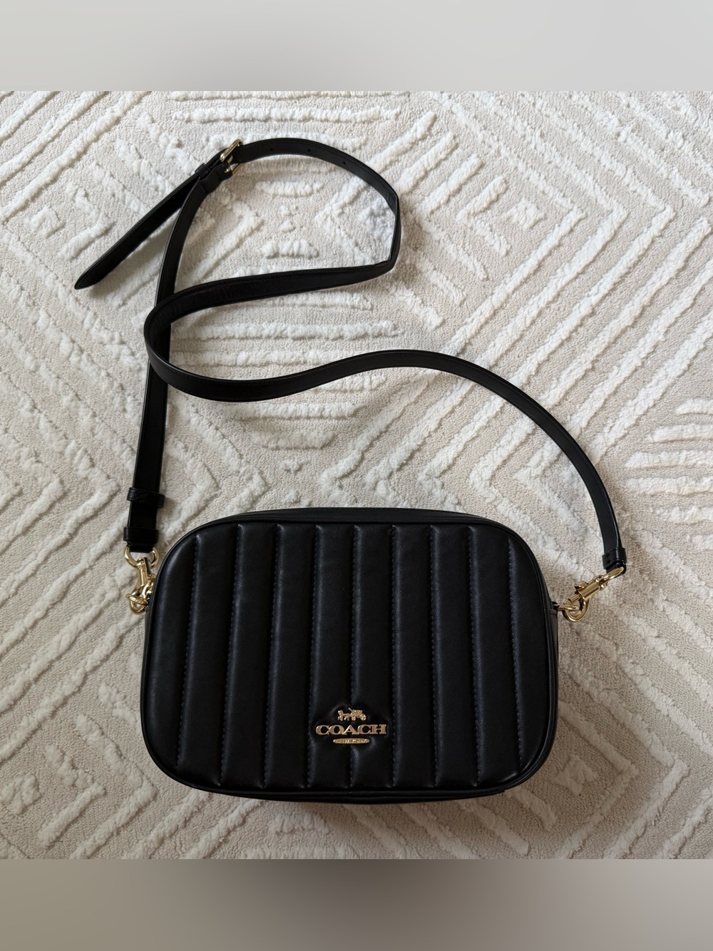 COACH Black Quilted Crossbody Bag with Gold Hardware